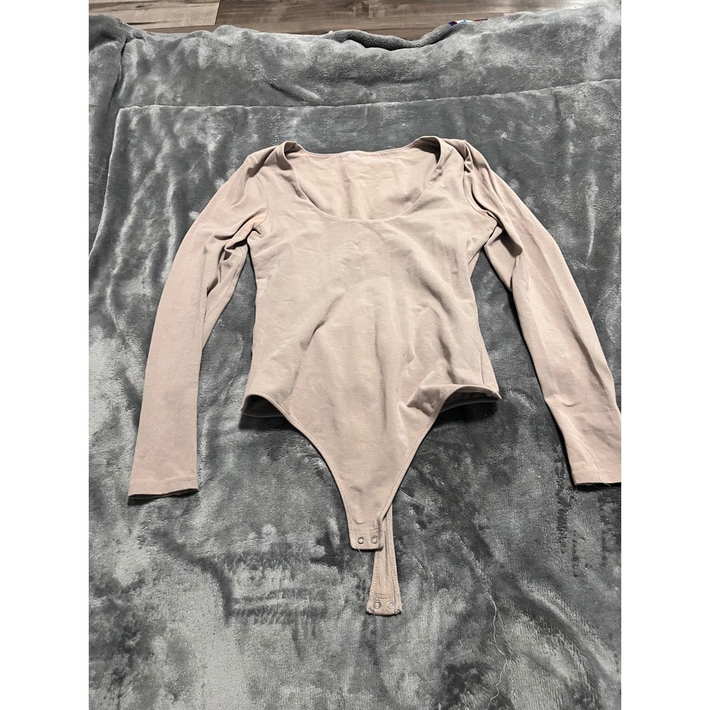 Abercrombie & Fitch Soft A&F Collection Long Sleeve Bodysuit Taupe Tan Medium